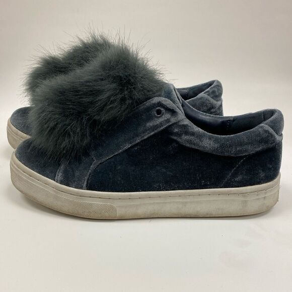 Sam Edelman Grey velvet and feather pom pom slip on sneakers - Picture 2 of 7